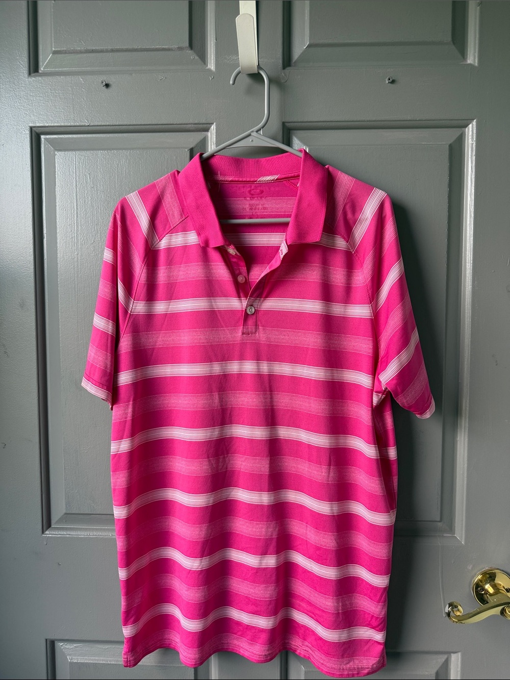 Oakley Men's Bright Pink Striped Polo Shirt